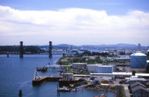 Portland Harbor before gas storage tanks removed